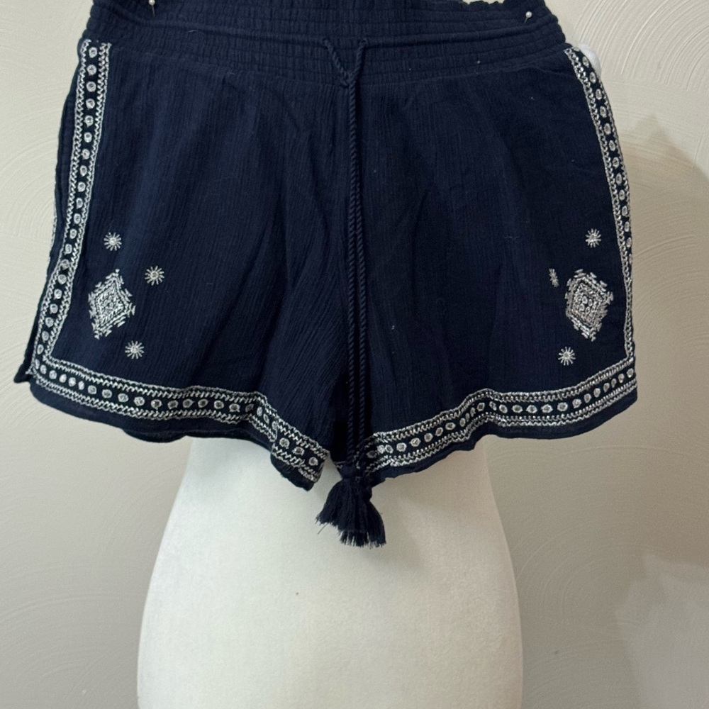 J. Crew Navy Embroidered Tassel Drawstring Shorts